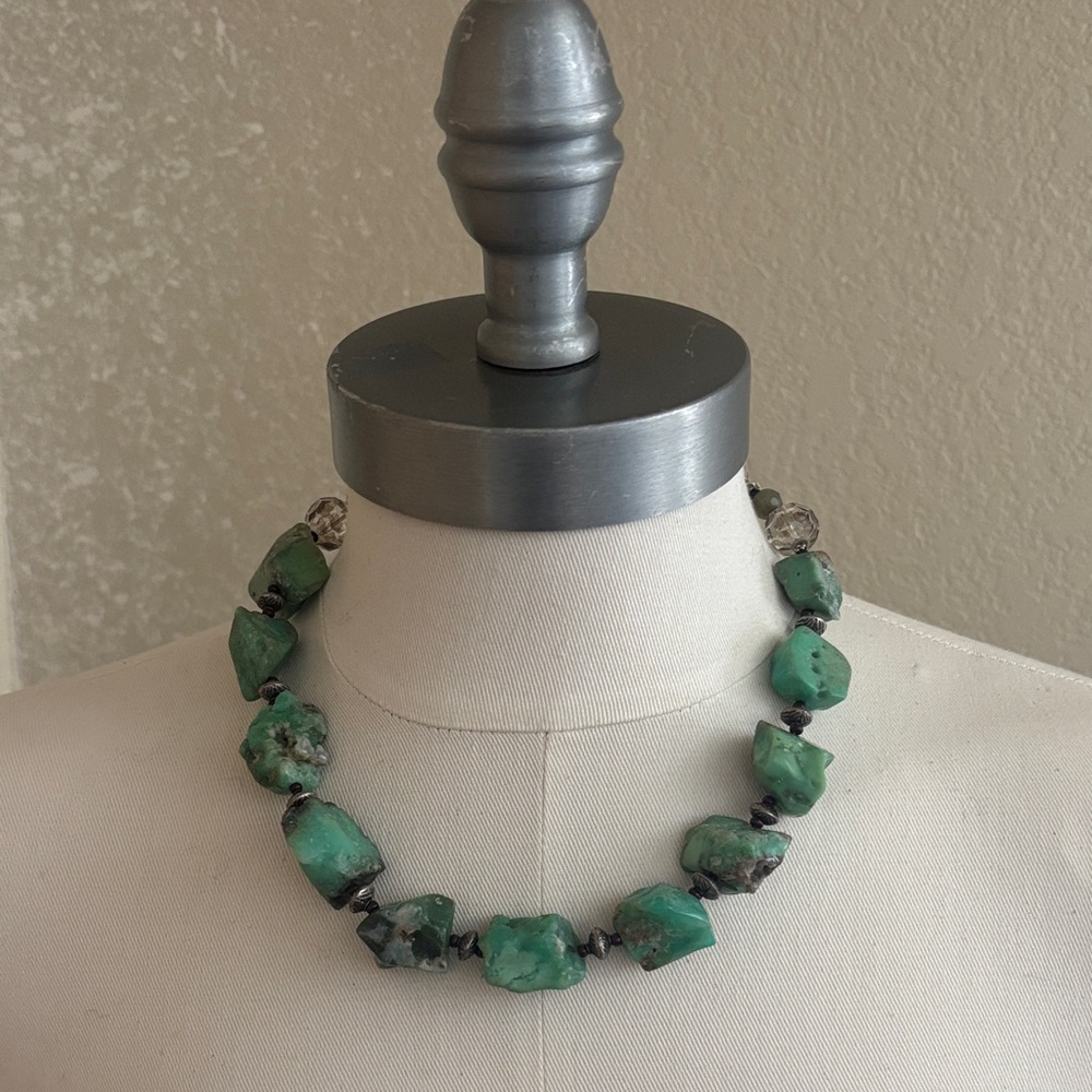 Turquoise stones choker necklace 16” length,silver heart ,sterling silver clasp